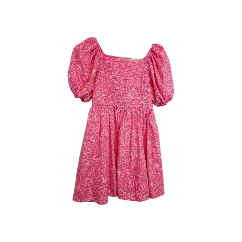 Abercrombie Kids Girls Pink Paisley Puff Sleeve Smocked Dress Size 11/12